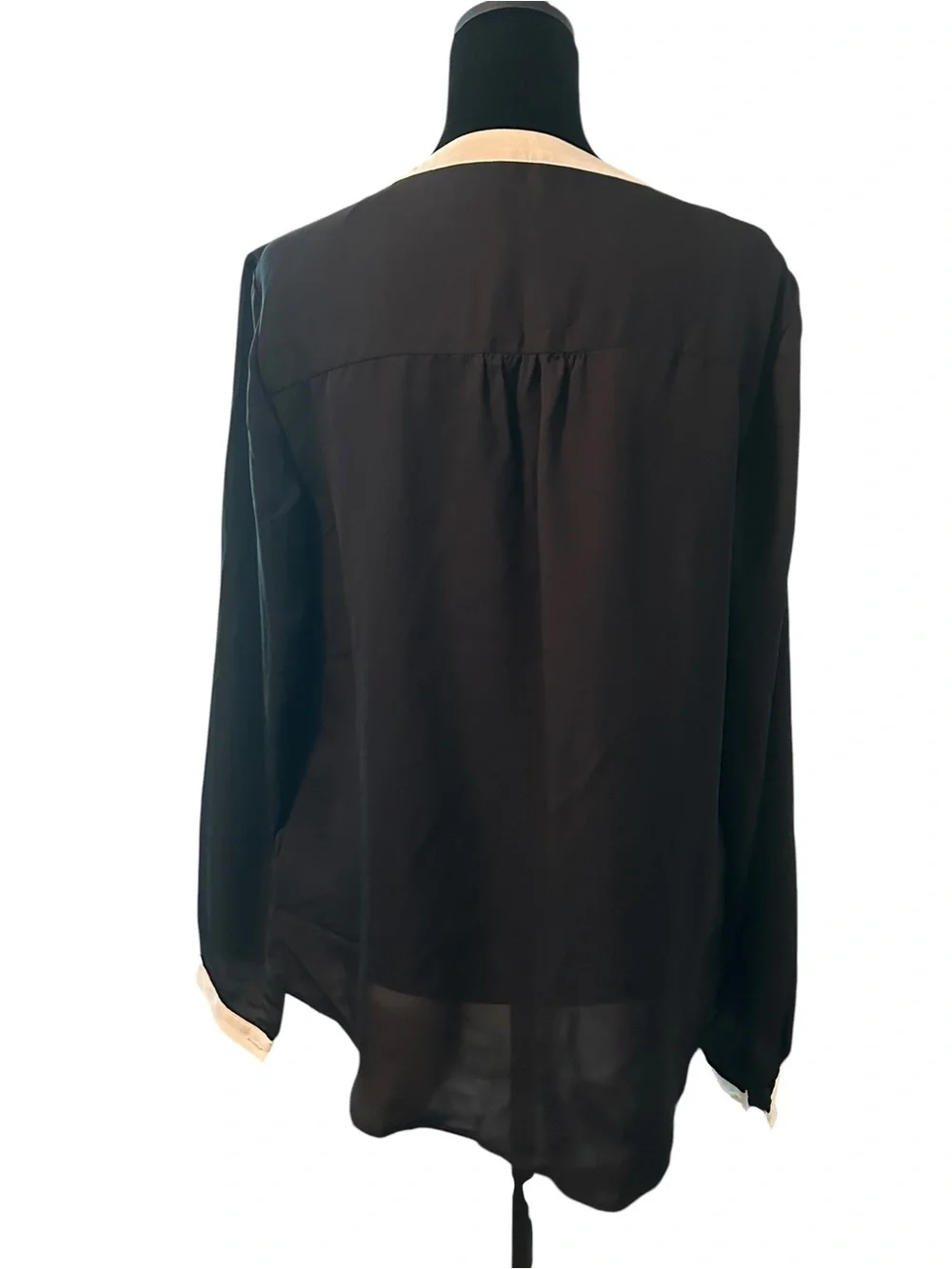 LC Lauren Conrad Black Button-Down Blouse with Cream Trim and Bows